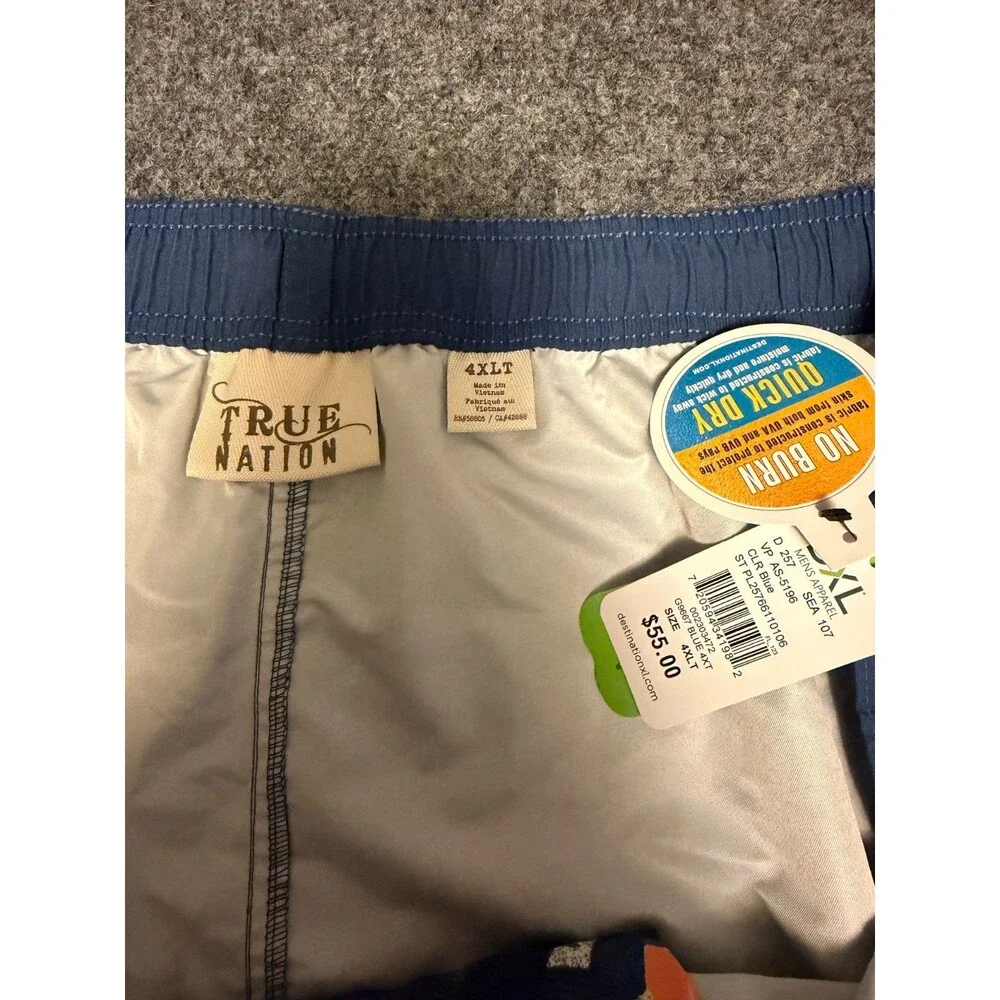 True Nation DXL Floral Insert Swim Trunks Men's 4XLT Blue Orange NWT